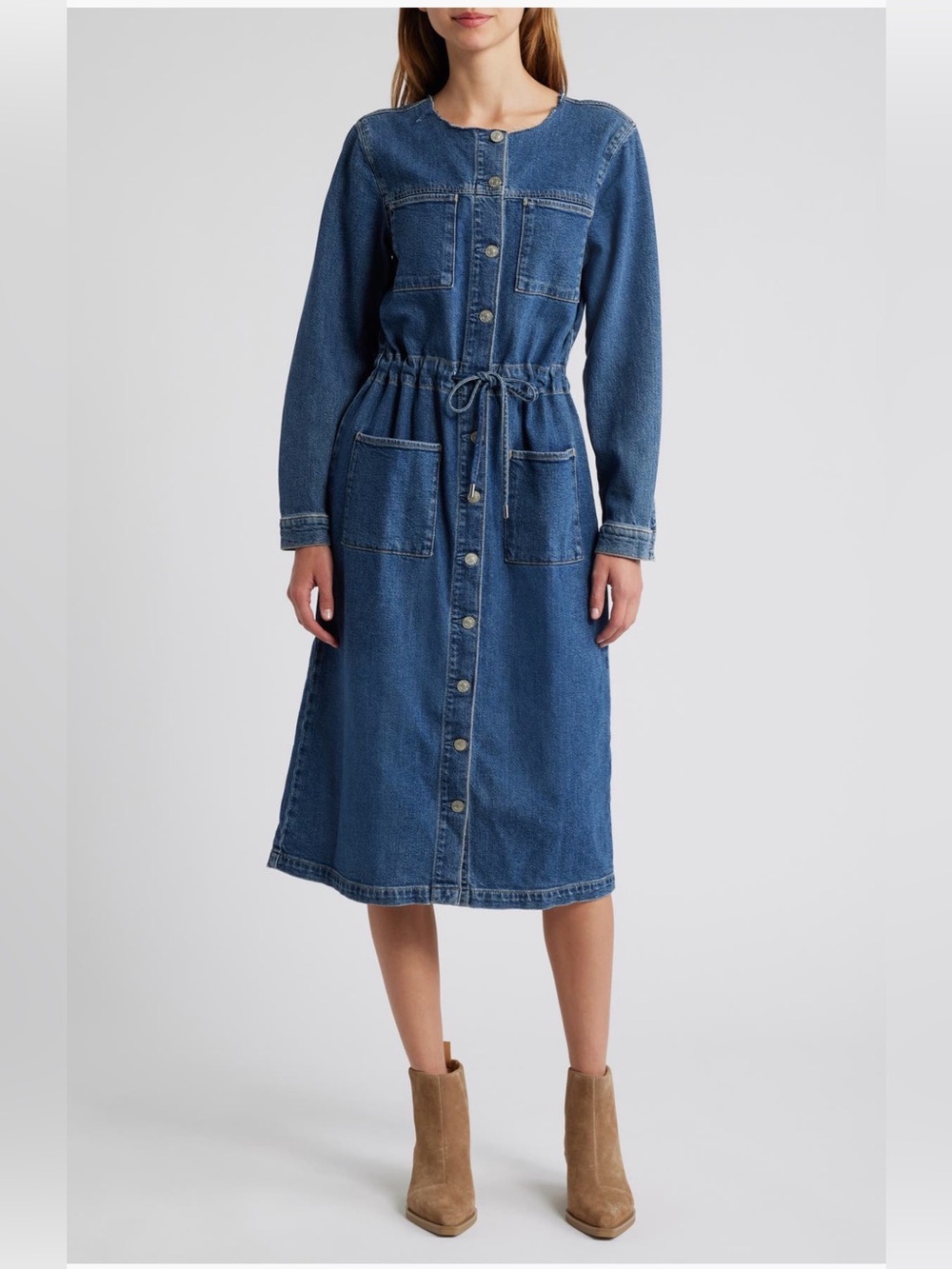 Rails long sleeve denim midi shirt dress